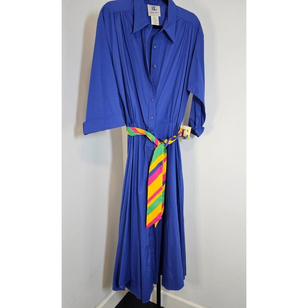 Vintage Bahari 70's/80's Belted Maxi Dress - Blue - SZ 18T